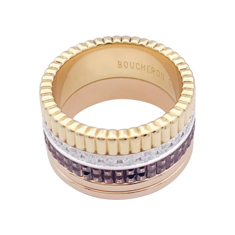 Bague Boucheron, "Quatre Classique Large", trois ors et diamants - Image 6