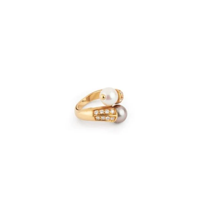 Bague BOUCHERON "Toi et Moi" en or jaune, perles et diamants - Image 3