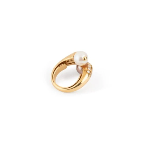 Bague BOUCHERON "Toi et Moi" en or jaune, perles et diamants - Image 4