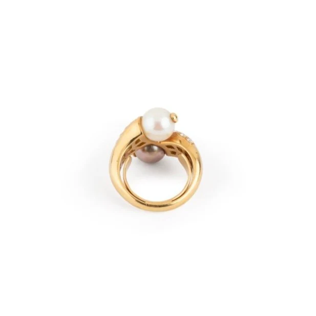 Bague BOUCHERON "Toi et Moi" en or jaune, perles et diamants - Image 5