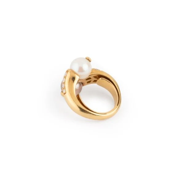Bague BOUCHERON "Toi et Moi" en or jaune, perles et diamants - Image 6