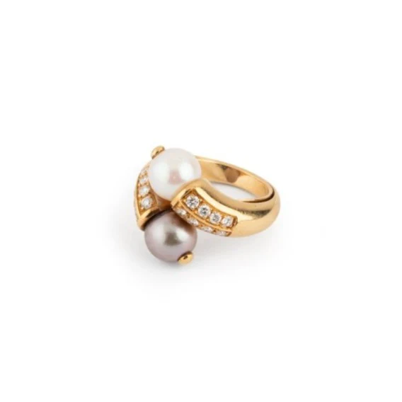 Bague BOUCHERON "Toi et Moi" en or jaune, perles et diamants - Image 7