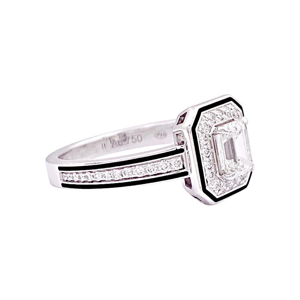 Bague BOUCHERON "Vendôme Liseré" en or blanc, laque noire et diamants - Image 5