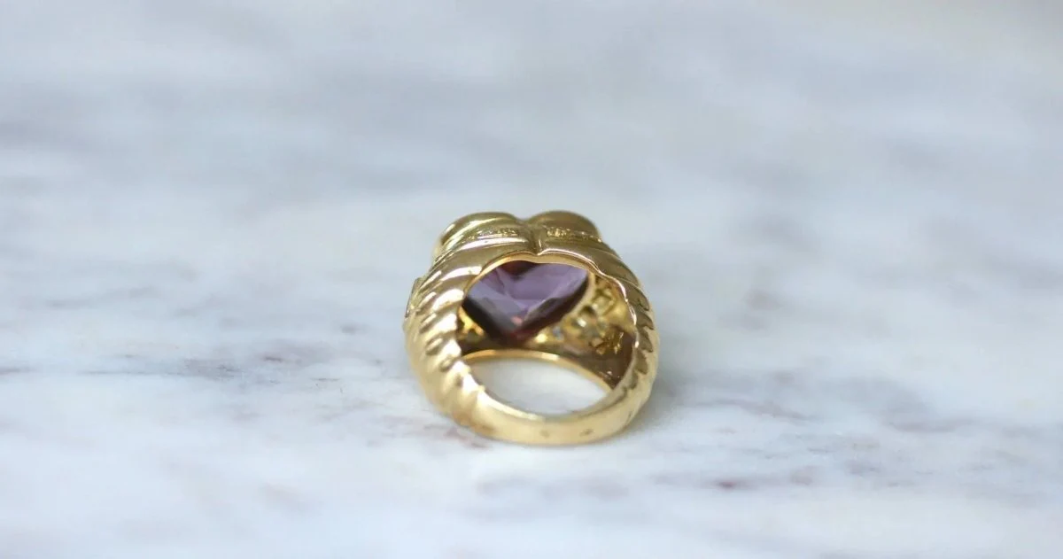 Bague Boule Coeur Améthyste et Diamants sur Or Jaune - Image 5