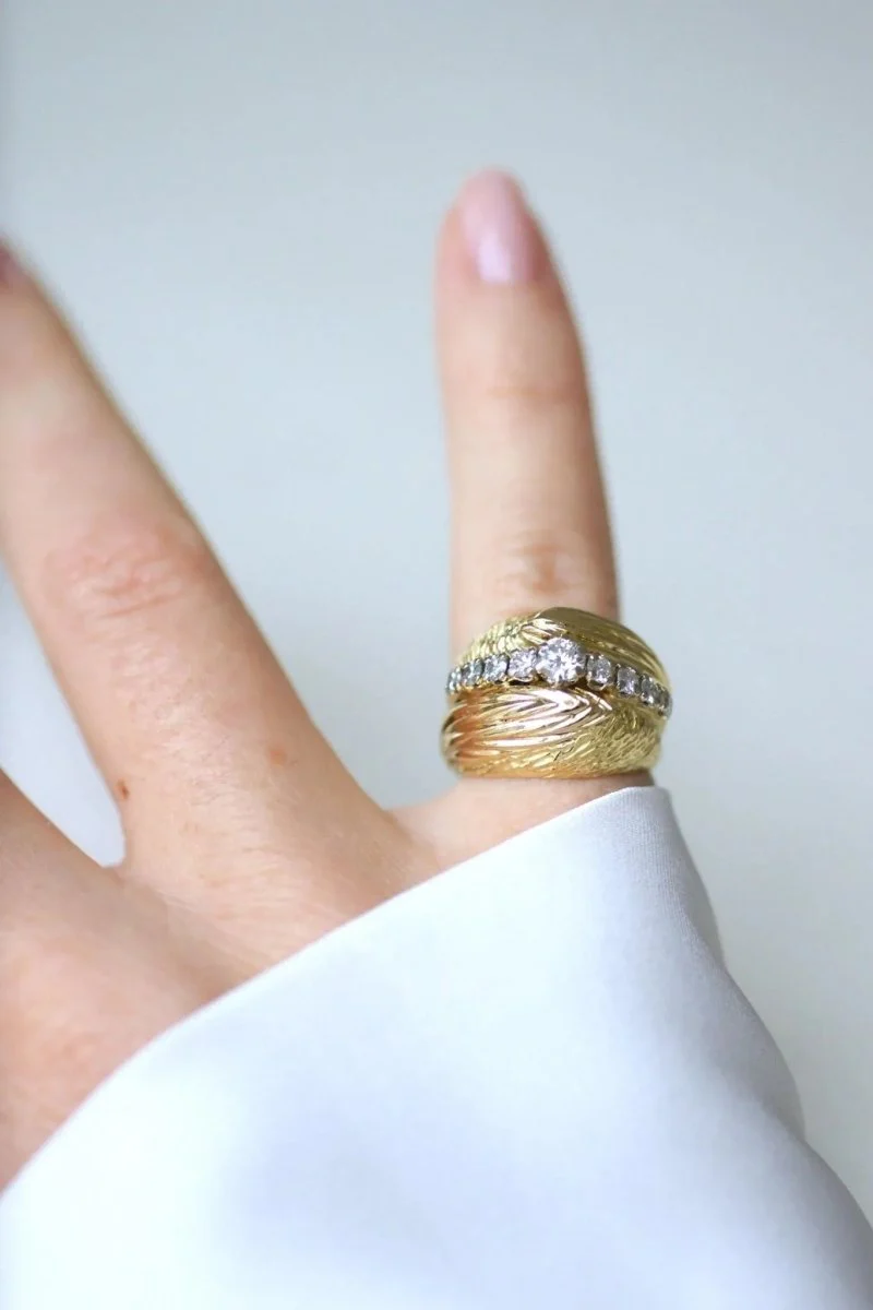 Bague Boule Diamants sur Or jaune années 60 - Image 2
