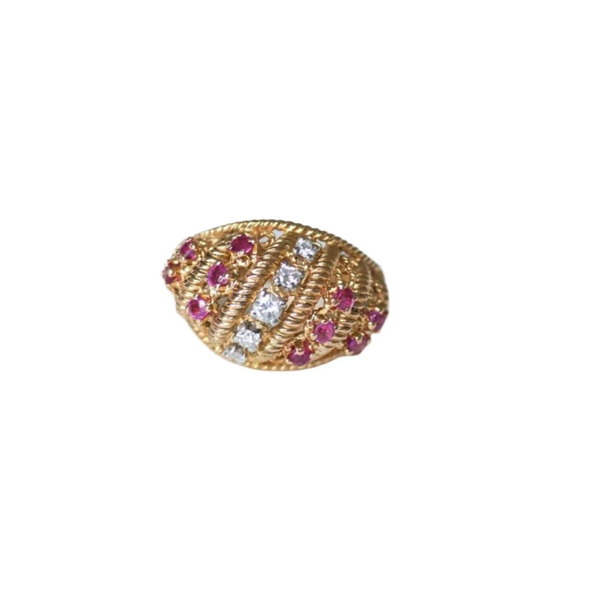 Bague Bandeau en or jaune, rubis et diamants