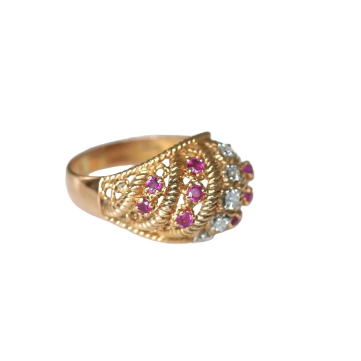 Bague Bandeau en or jaune, rubis et diamants - Image 5