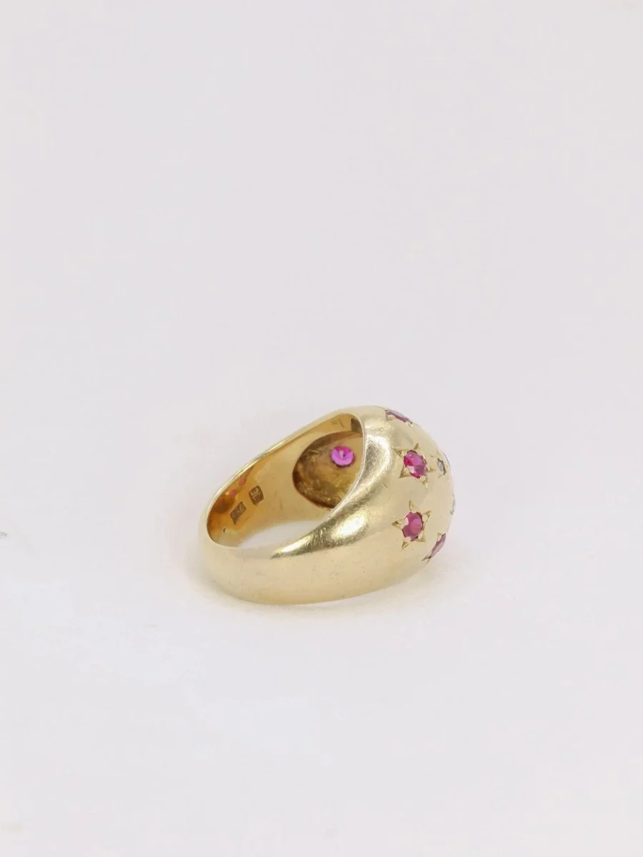 Bague boule vintage en or jaune, rubis et diamants - Image 6