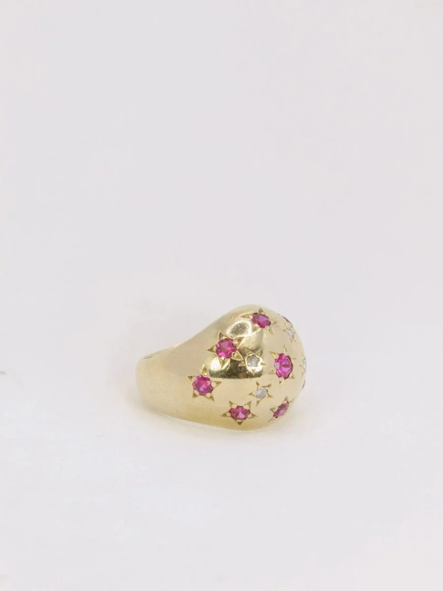 Bague boule vintage en or jaune, rubis et diamants - Image 7