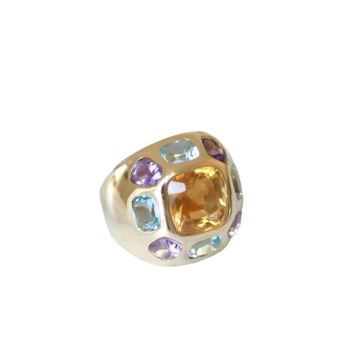 Bague boule or citrine topaze bleue améthyste - Image 3