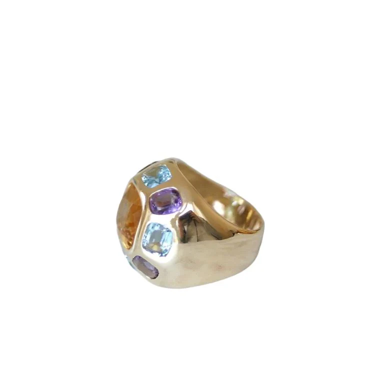 Bague boule or citrine topaze bleue améthyste - Image 5