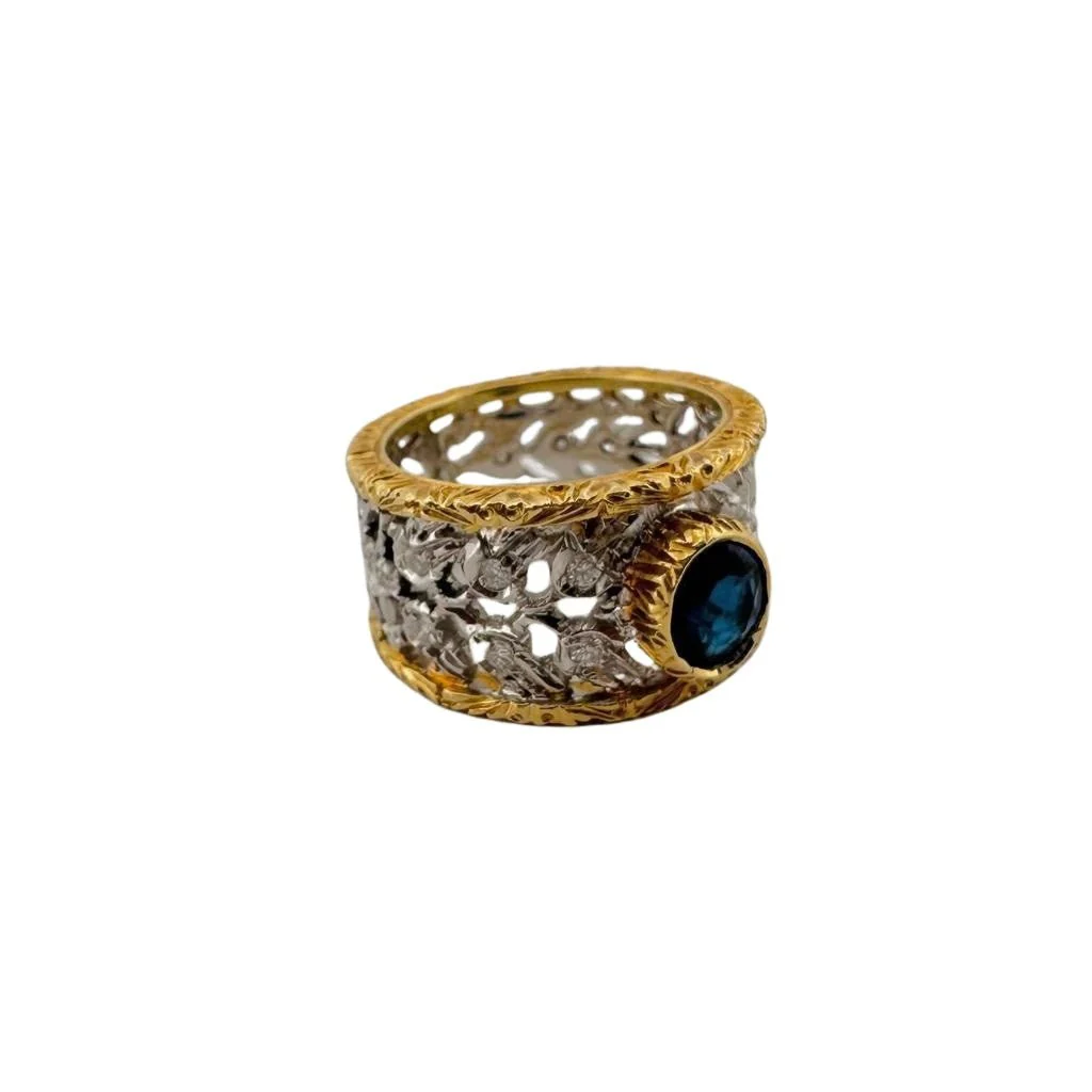 Bague Bandeau BUCCELLATI en or jaune, or blanc et saphir - Image 3