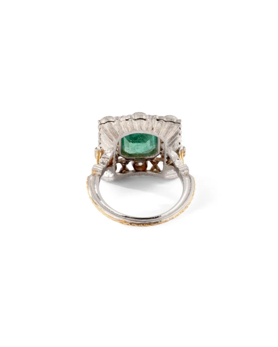 Bague BUCCELLATI en or jaune, or blanc, émeraude et diamants - Image 4