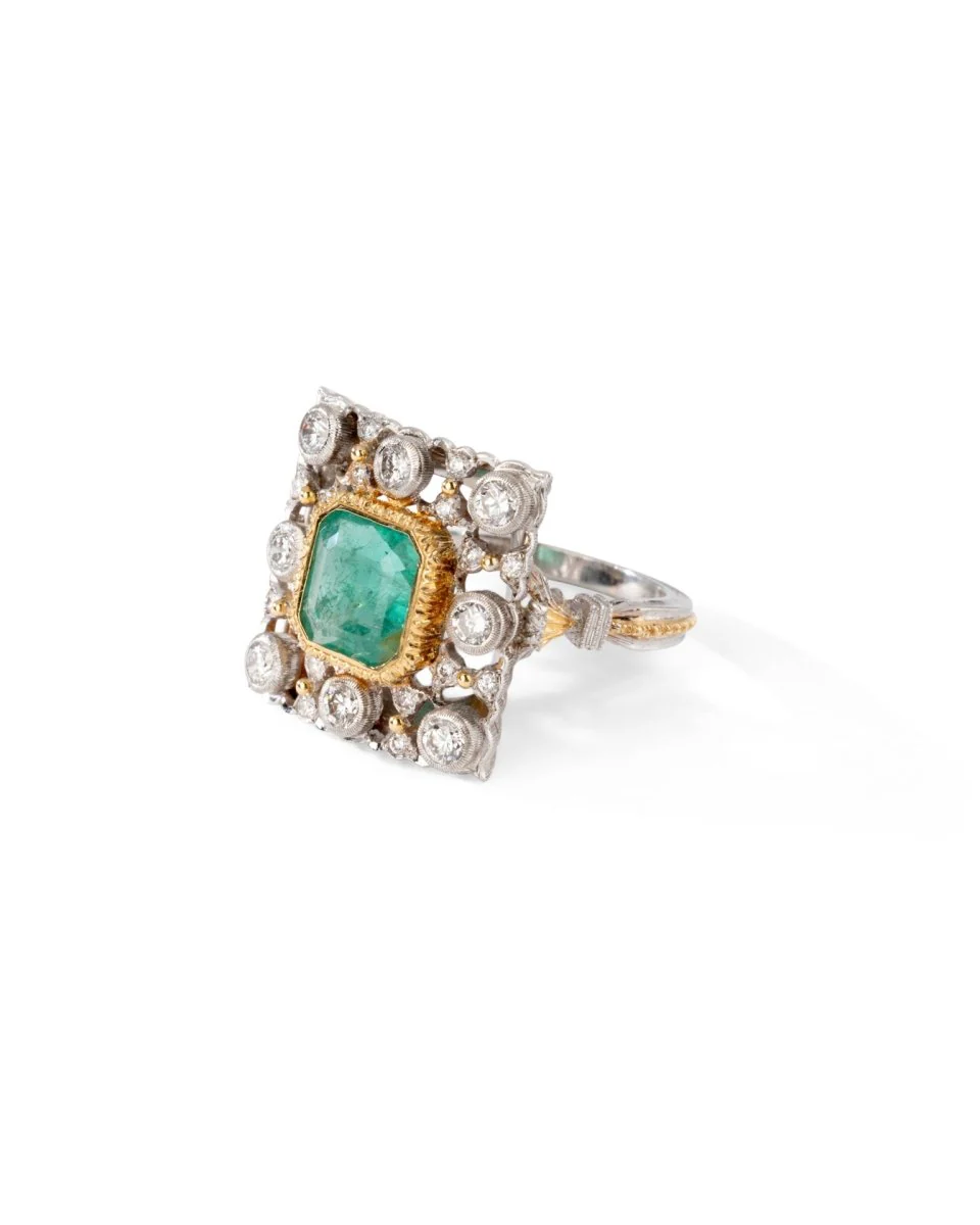 Bague BUCCELLATI en or jaune, or blanc, émeraude et diamants - Image 5