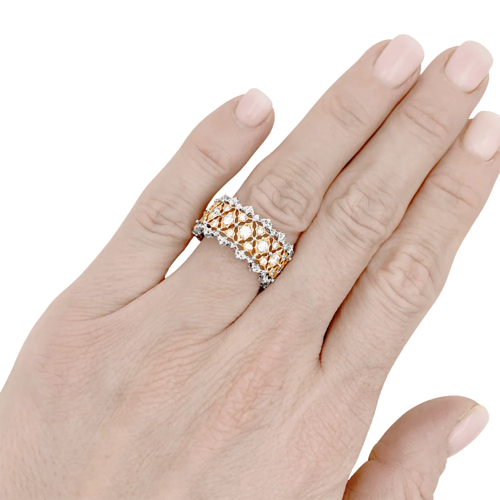 Bague Bandeau BUCCELLATI "Eternelle Band" en or jaune, or blanc et diamants - Image 2