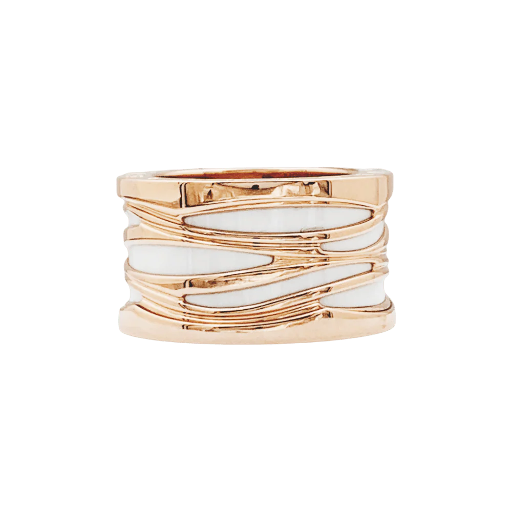 Bague Bandeau BULGARI "B.Zéro1" en or rose et céramique