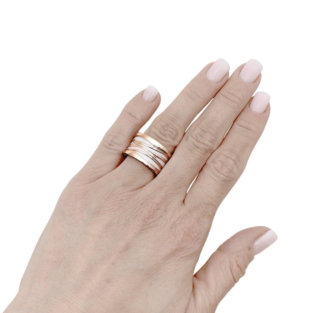 Bague Bandeau BULGARI "B.Zéro1" en or rose et céramique - Image 2