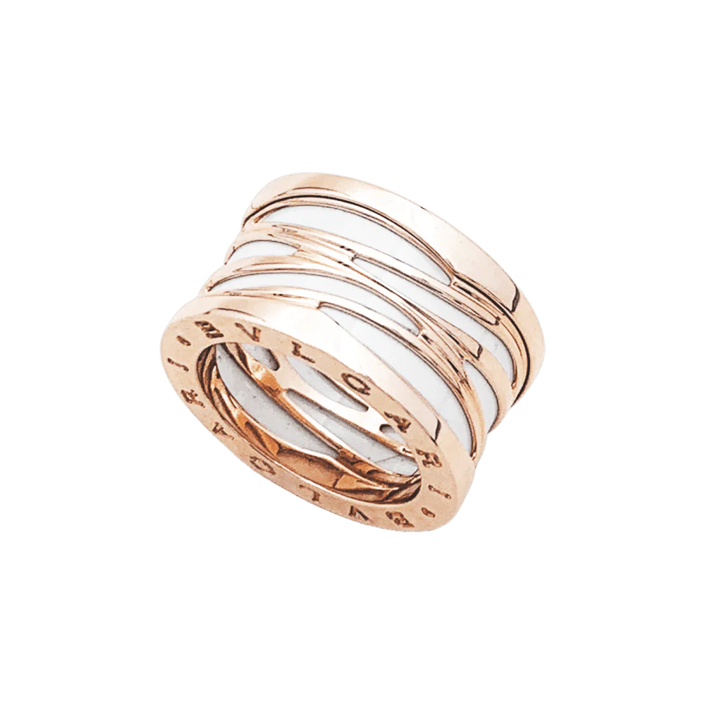 Bague Bandeau BULGARI "B.Zéro1" en or rose et céramique - Image 3