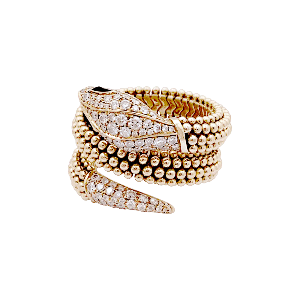 Bague Bandeau BULGARI "Serpenti" en or rose, onyx et diamants