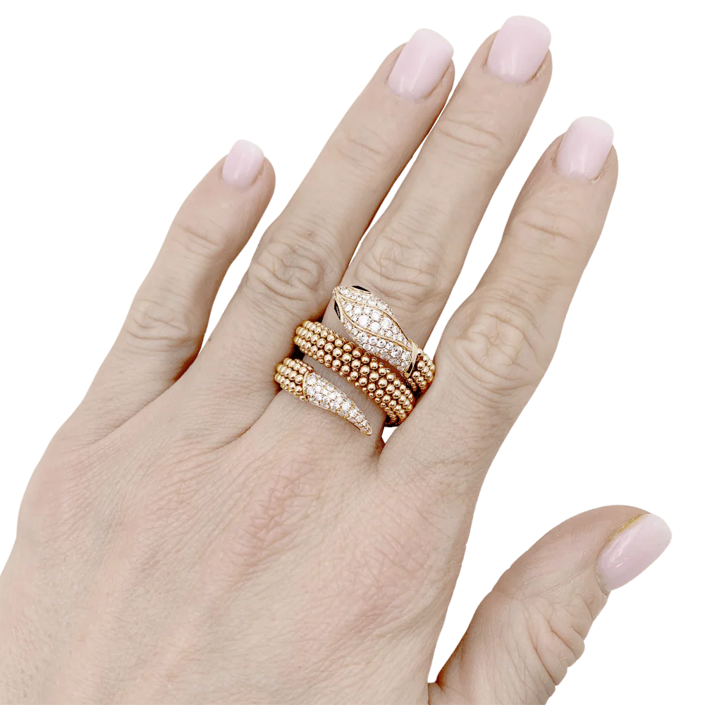 Bague Bandeau BULGARI "Serpenti" en or rose, onyx et diamants - Image 2
