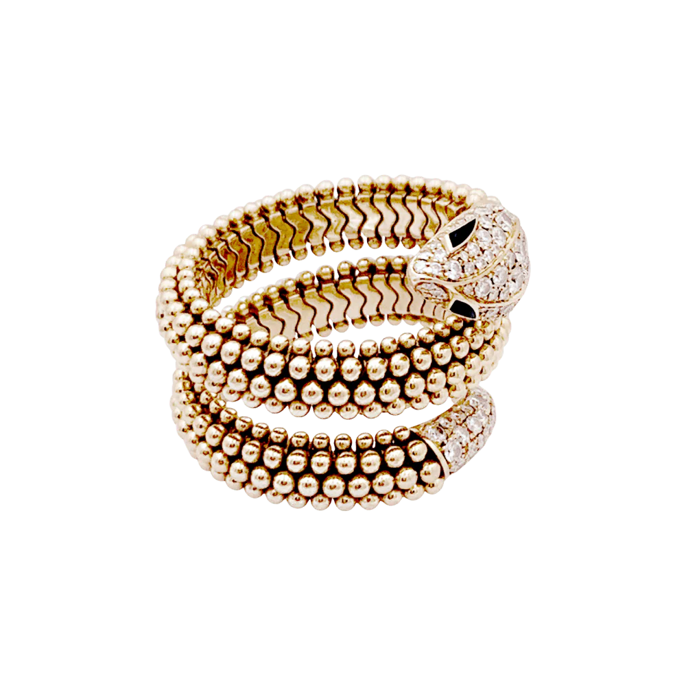 Bague Bandeau BULGARI "Serpenti" en or rose, onyx et diamants - Image 3