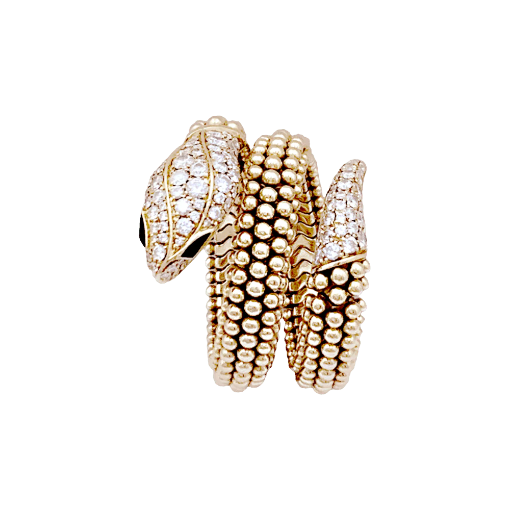 Bague Bandeau BULGARI "Serpenti" en or rose, onyx et diamants - Image 4