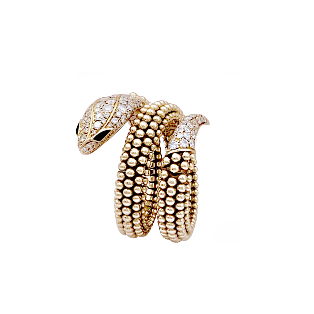 Bague Bandeau BULGARI "Serpenti" en or rose, onyx et diamants - Image 5