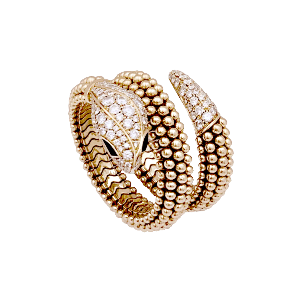 Bague Bandeau BULGARI "Serpenti" en or rose, onyx et diamants - Image 6