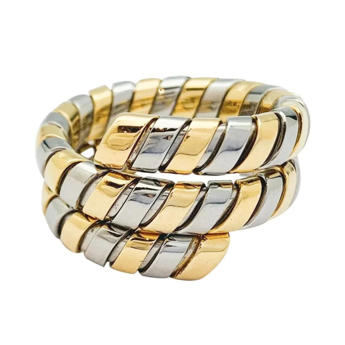 Bague Bandeau Bulgari Serpenti Tubogas Ring in 18k Yellow Gold and Steel, 1980s