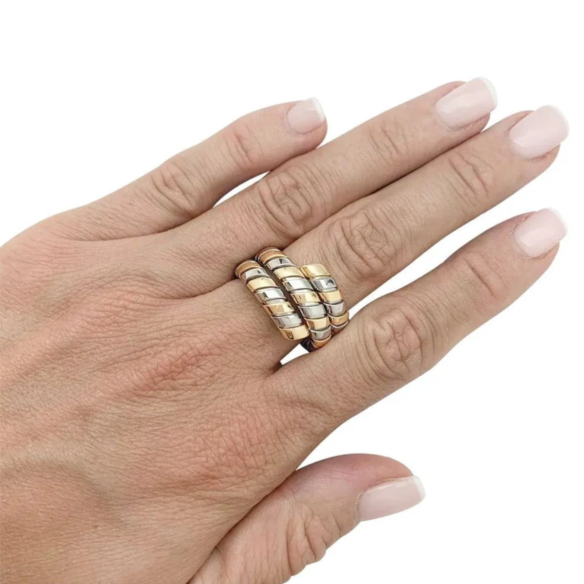Bague Bandeau Bulgari Serpenti Tubogas Ring in 18k Yellow Gold and Steel, 1980s - Image 2