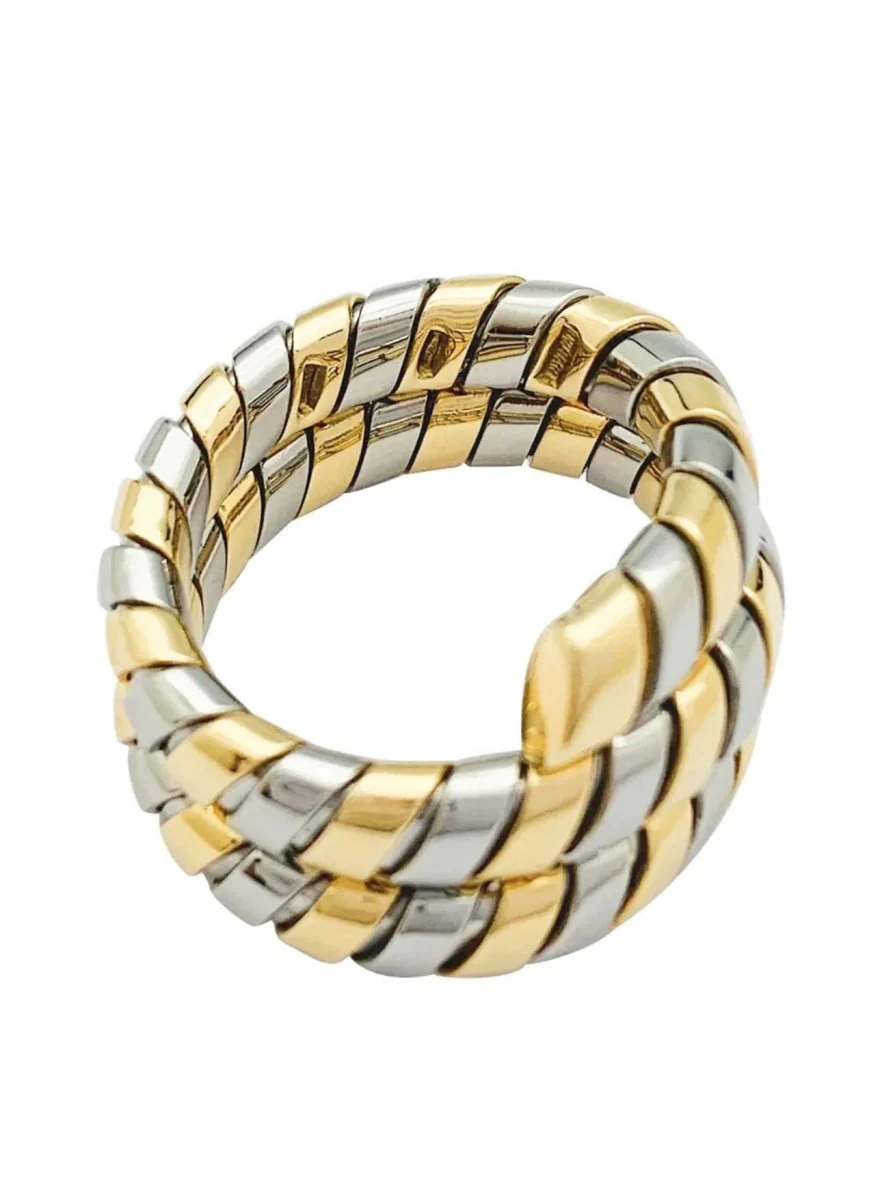 Bague Bandeau Bulgari Serpenti Tubogas Ring in 18k Yellow Gold and Steel, 1980s - Image 3