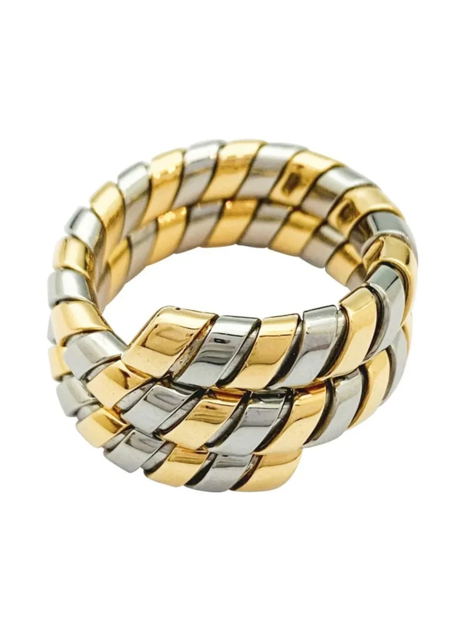 Bague Bandeau Bulgari Serpenti Tubogas Ring in 18k Yellow Gold and Steel, 1980s - Image 4