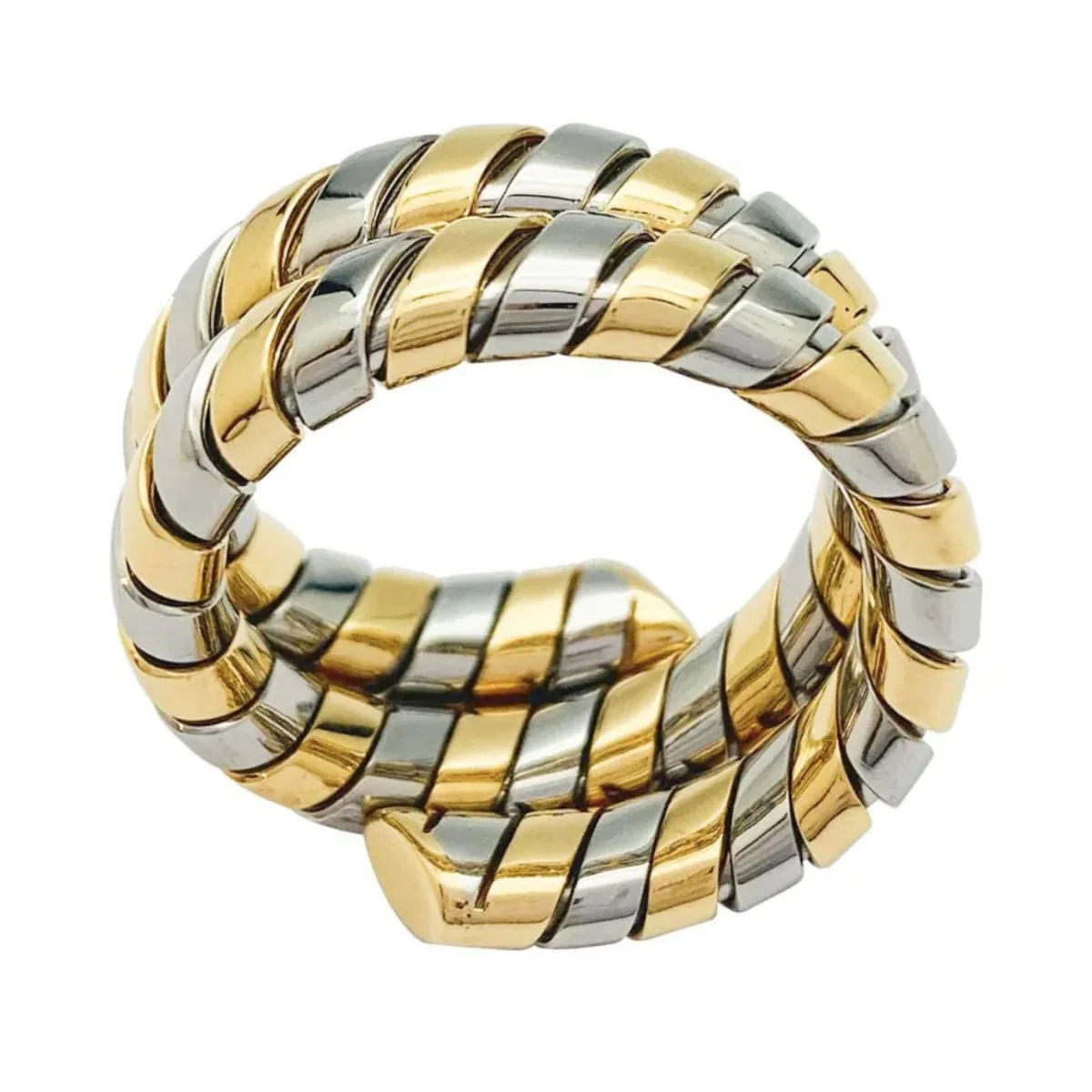 Bague Bandeau Bulgari Serpenti Tubogas Ring in 18k Yellow Gold and Steel, 1980s - Image 5