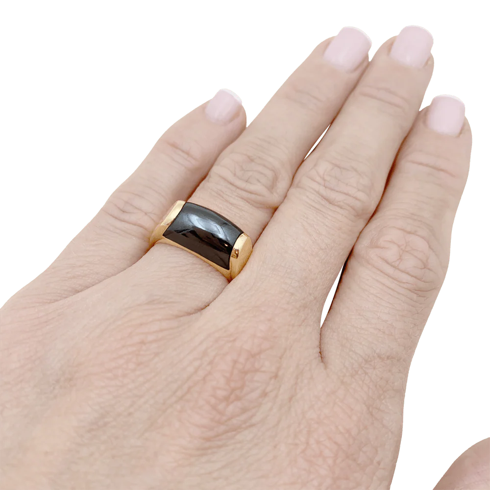 Bague Jonc BULGARI "Tronchetto" en or jaune et hématite - Image 2