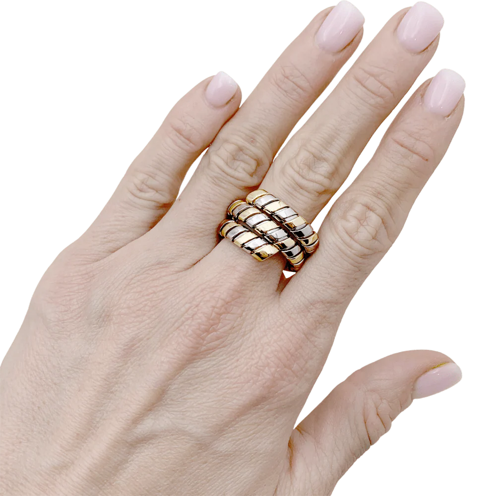 Bague Bandeau BULGARI "Tubogas" en or jaune et or blanc - Image 2