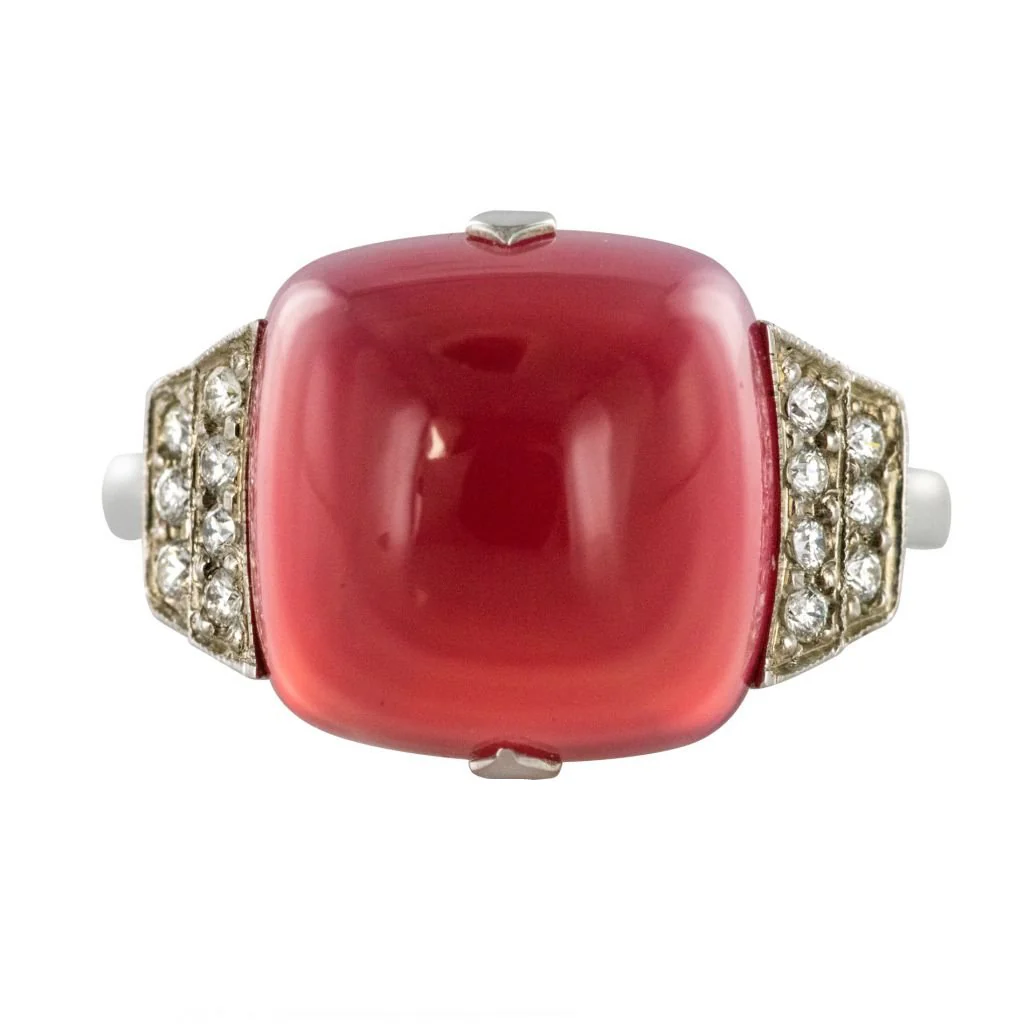 Bague Cocktail en or blanc, calcédoine et diamants