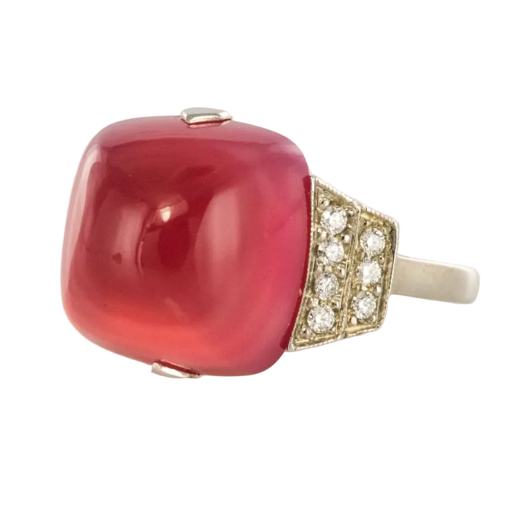 Bague Cocktail en or blanc, calcédoine et diamants - Image 3