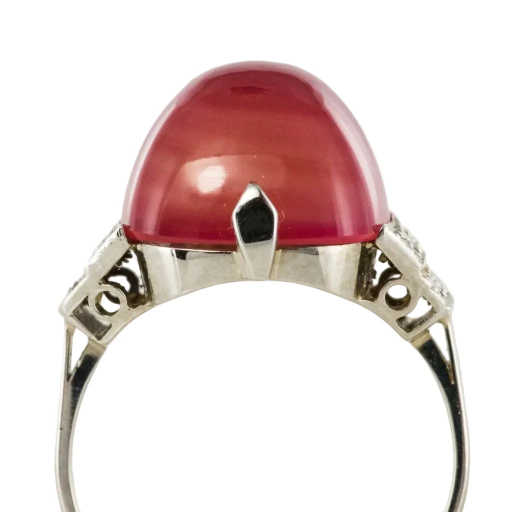 Bague Cocktail en or blanc, calcédoine et diamants - Image 4