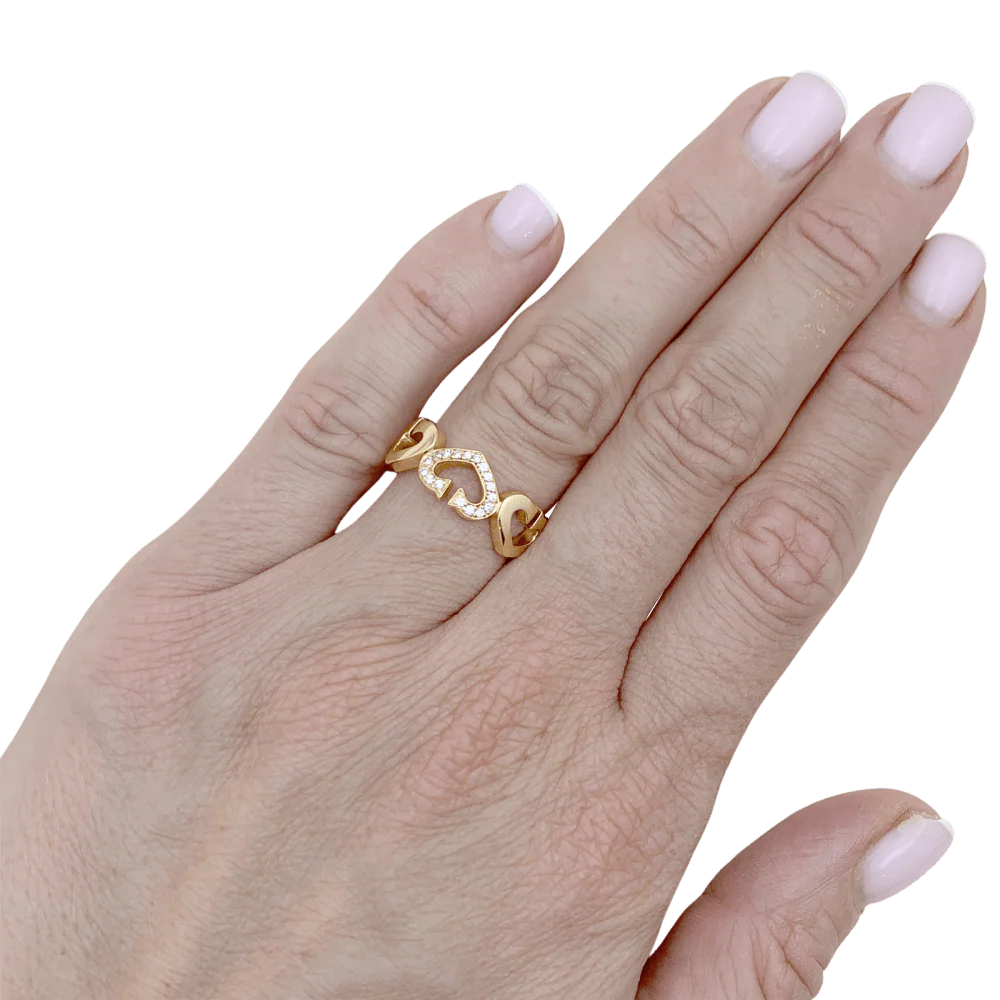 Bague Bandeau CARTIER "Coeurs C" en or jaune et diamants - Image 2