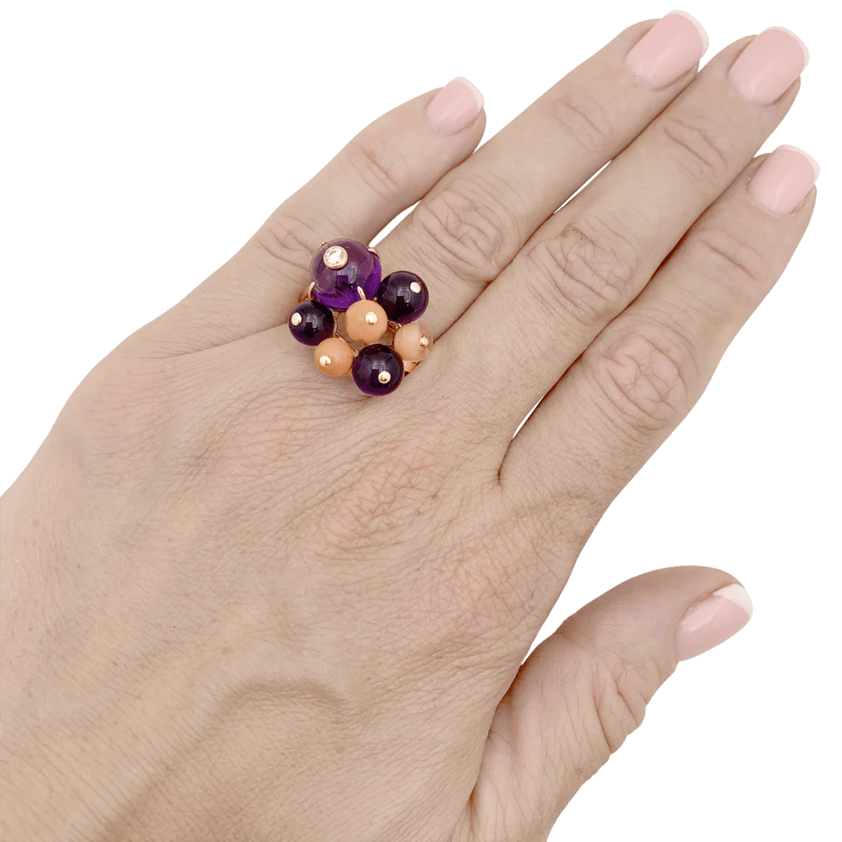Bague Cocktail CARTIER "Délices de Goa" en or jaune, corail, améthyste et diamant - Image 2