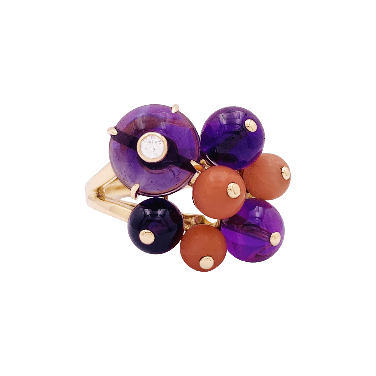 Bague Cocktail CARTIER "Délices de Goa" en or jaune, corail, améthyste et diamant - Image 5