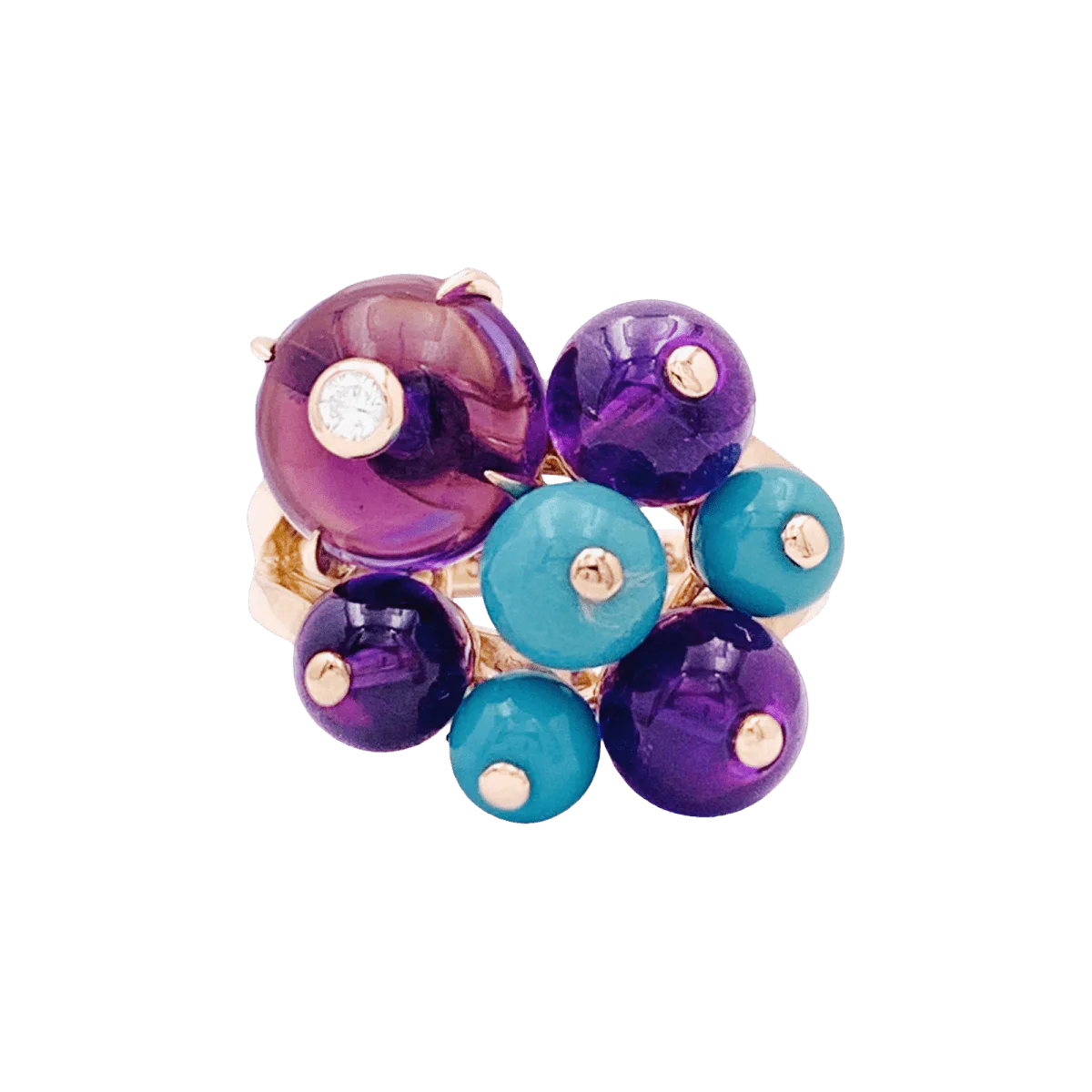 Bague Cocktail CARTIER "Délices de Goa" en or rose, améthyste, turquoise et diamant