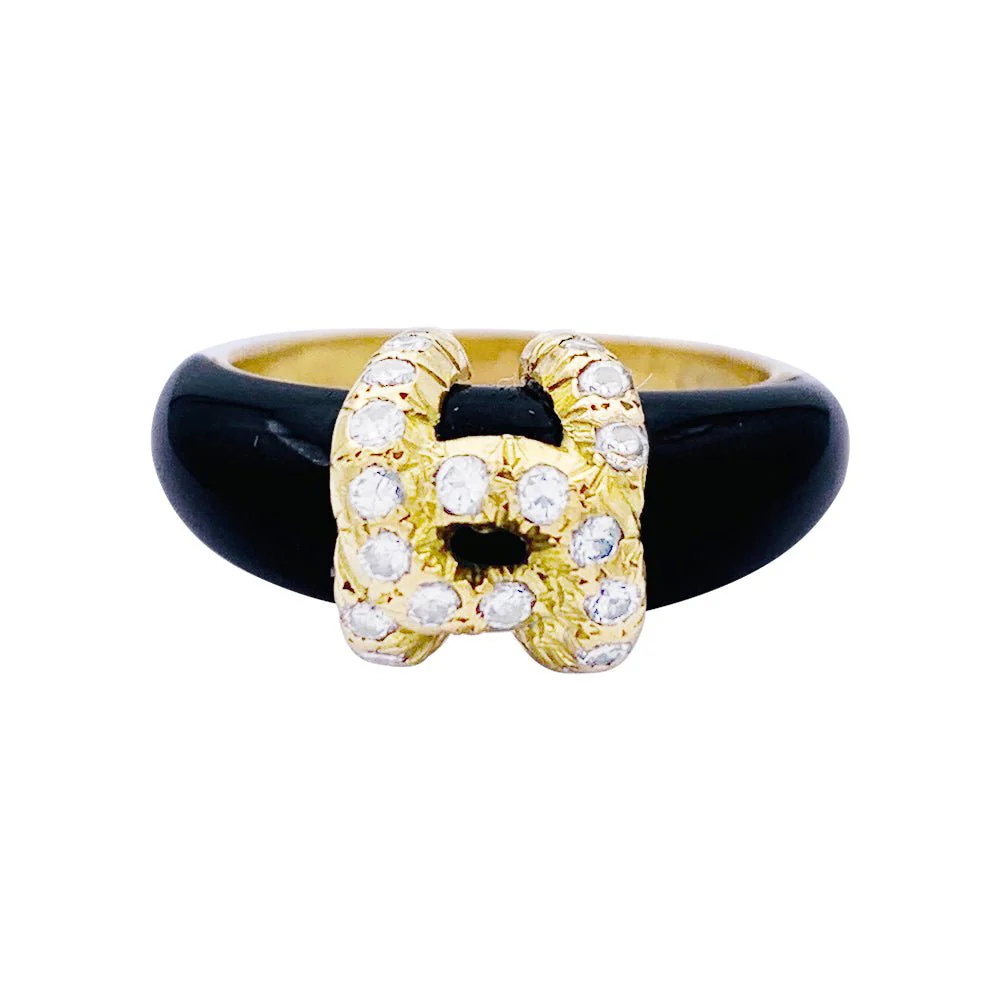 Bague Jonc CARTIER "Double C" en or jaune, onyx et diamants - Image 4