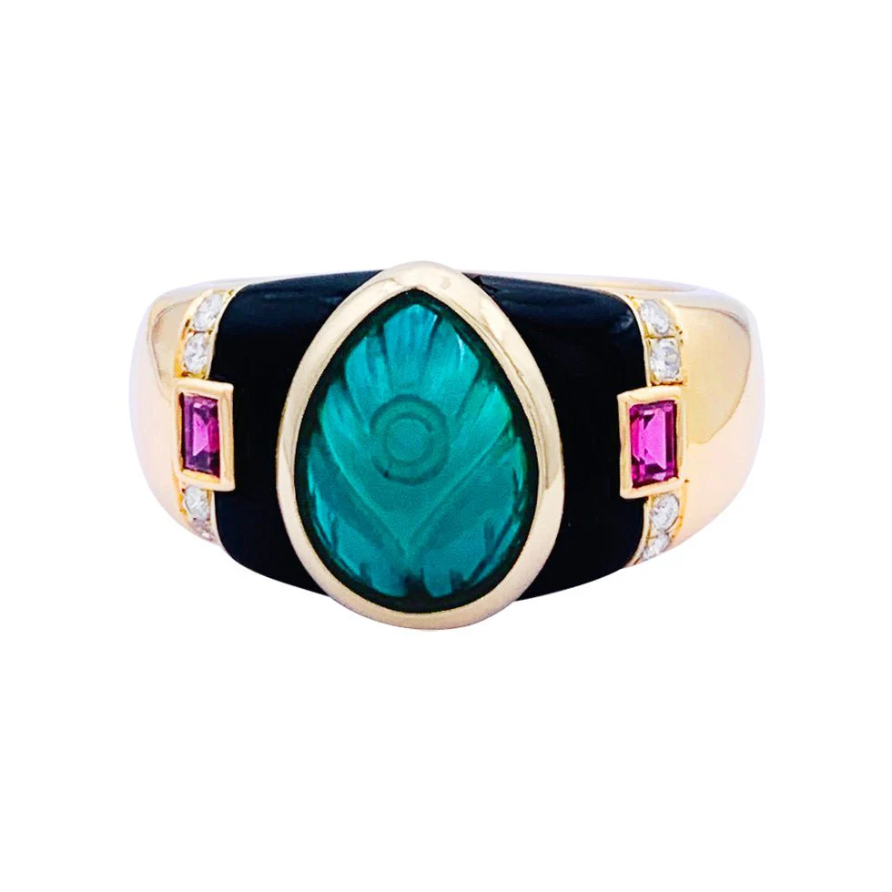 Bague CARTIER, "Gaïa", en or jaune et pierres de couleurs.