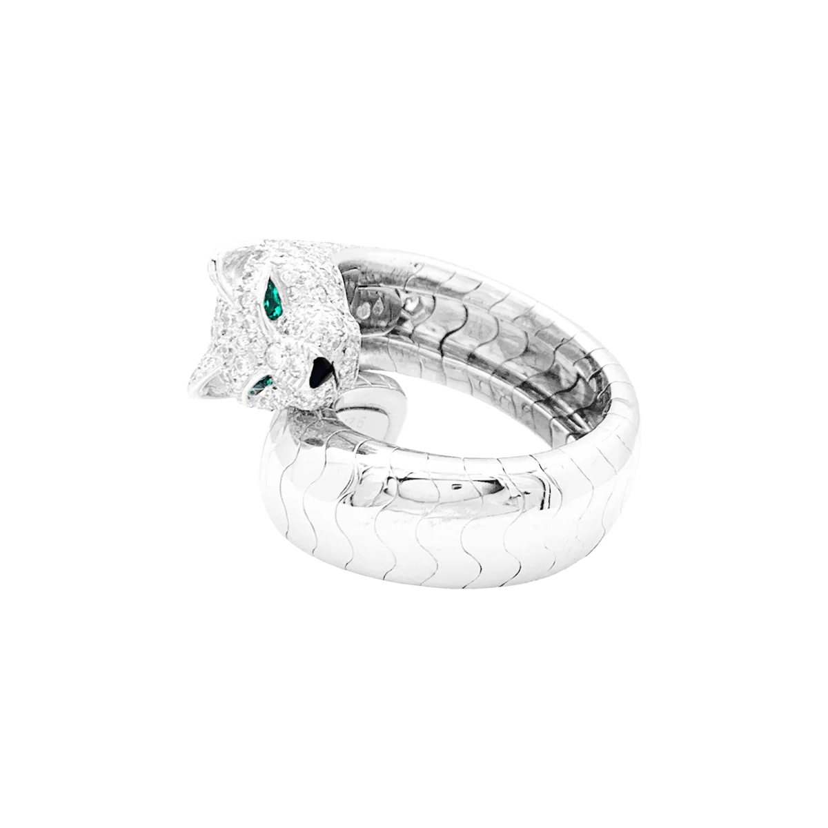 Bague CARTIER "Lakarda" en or blanc, émeraudes, laque et diamants - Image 3