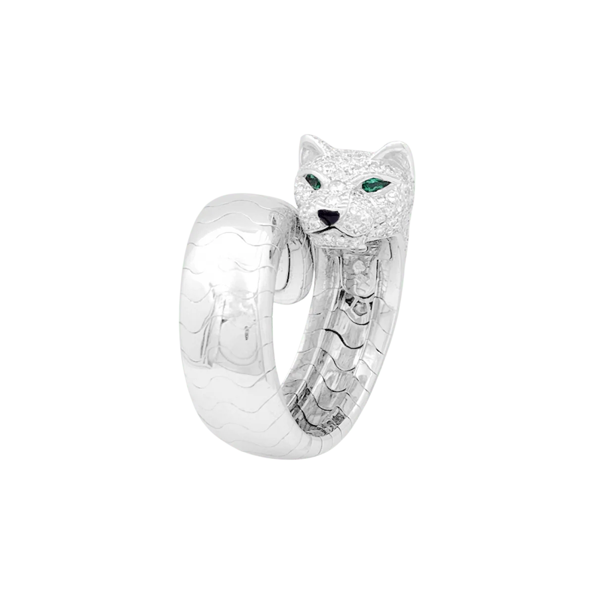 Bague CARTIER "Lakarda" en or blanc, émeraudes, laque et diamants - Image 5