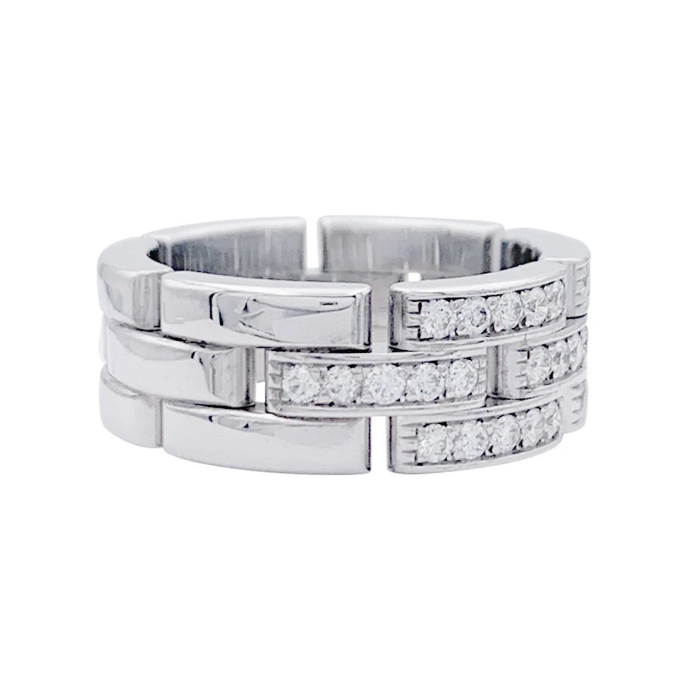 Bague Cartier, "Maille Panthère 3 Rangs Demi Pavé", or blanc, diamants. - Image 4