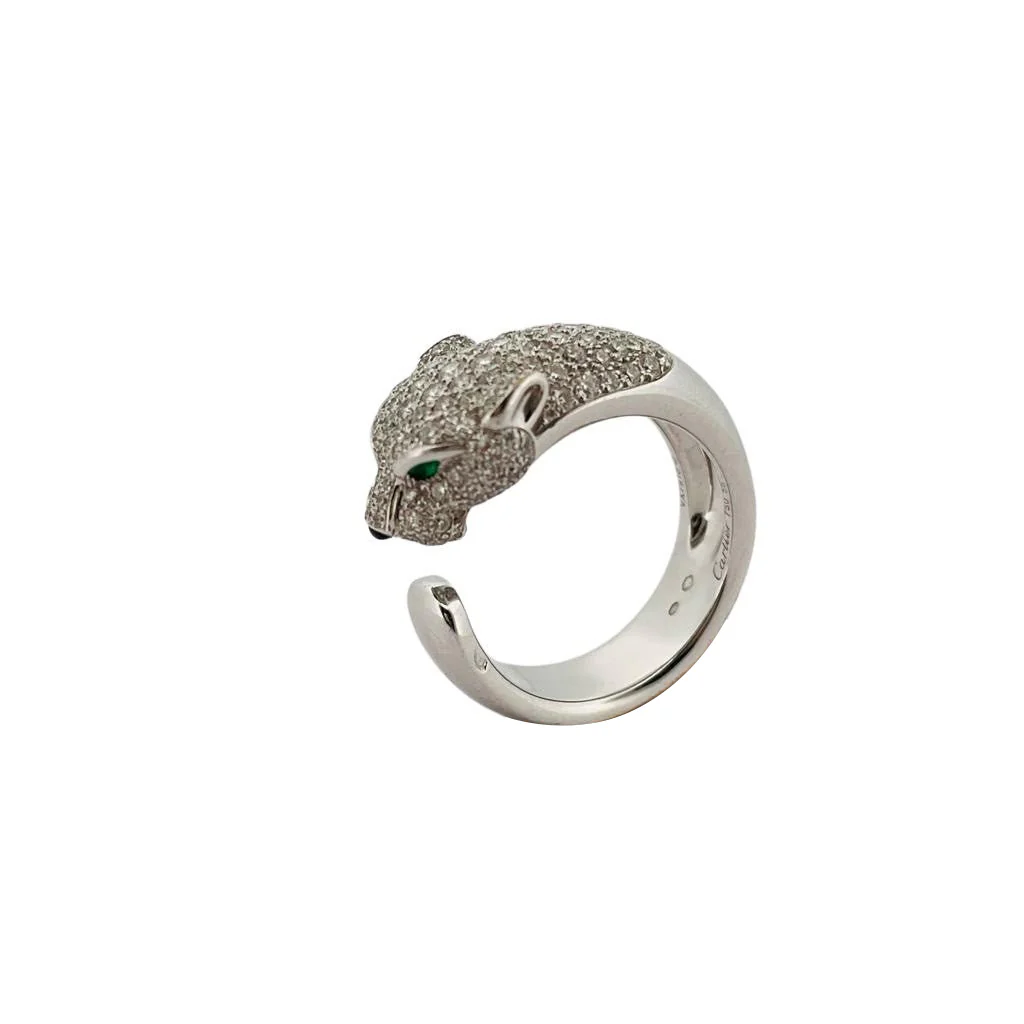 Bague Panthère CARTIER " Massai" en or blanc émeraudes, onyx et diamant - Image 3