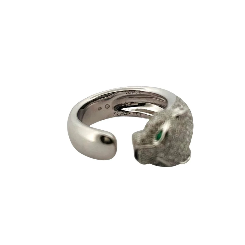 Bague Panthère CARTIER " Massai" en or blanc émeraudes, onyx et diamant - Image 5