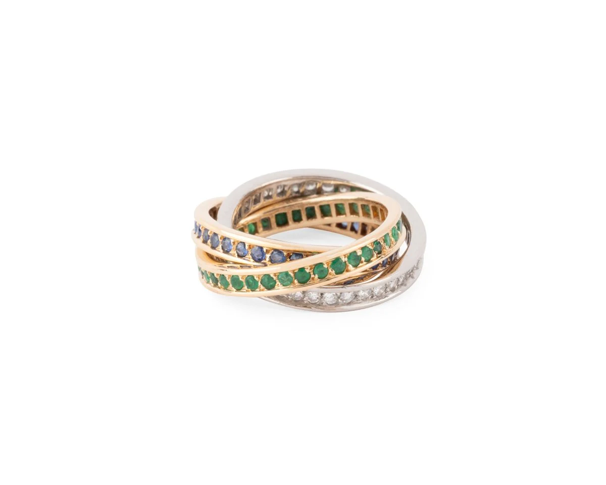 Bague CARTIER "Trinity" en or jaune, émeraudes, saphirs et diamants - Image 3